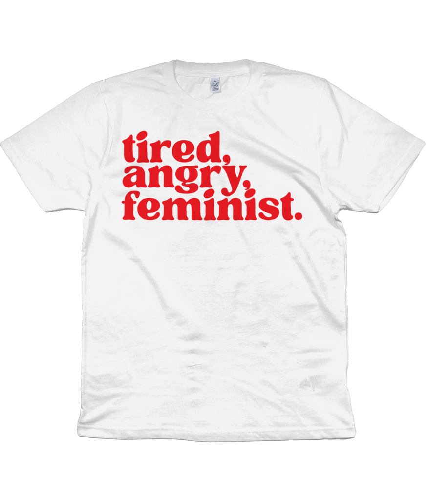 Tired, Angry, Feminist T shirt In White & Red -  Milk & Moon 