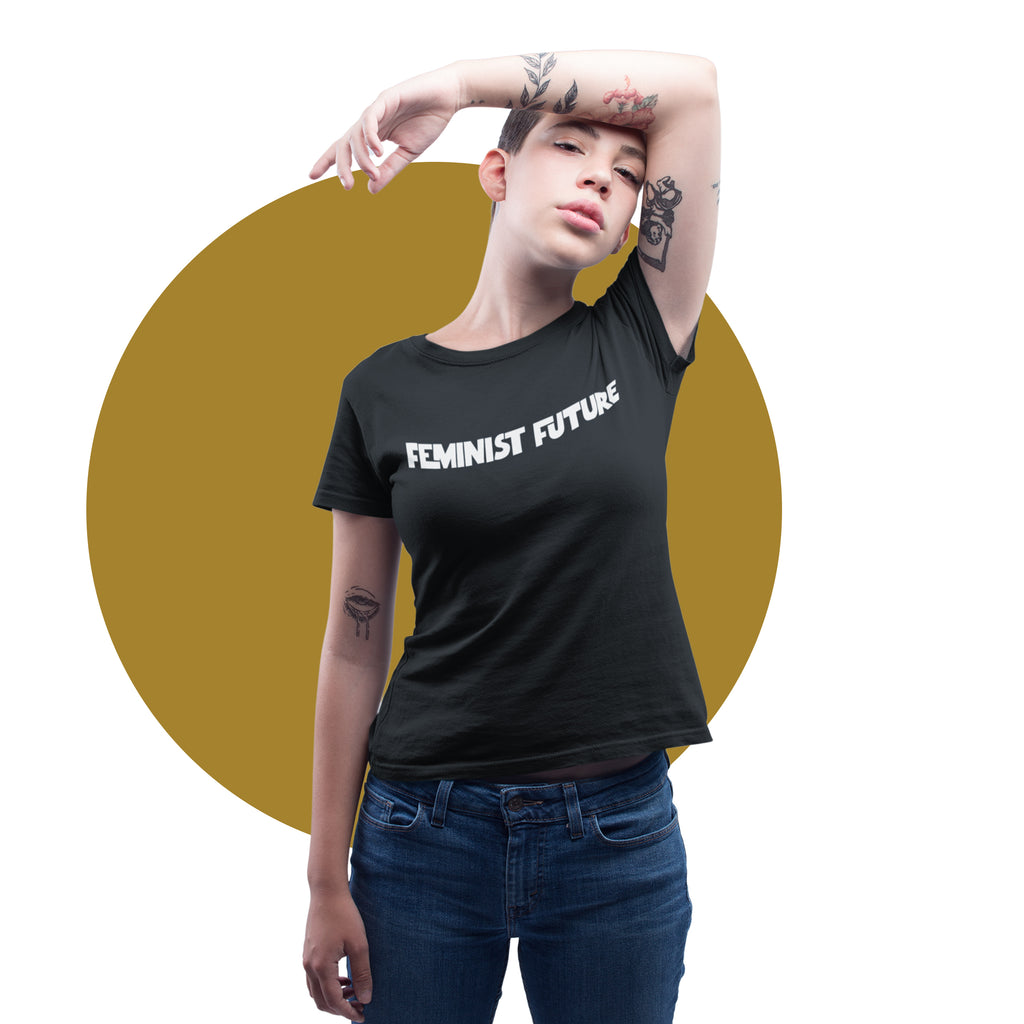 feminist  future slogan T shirt on mopdel 