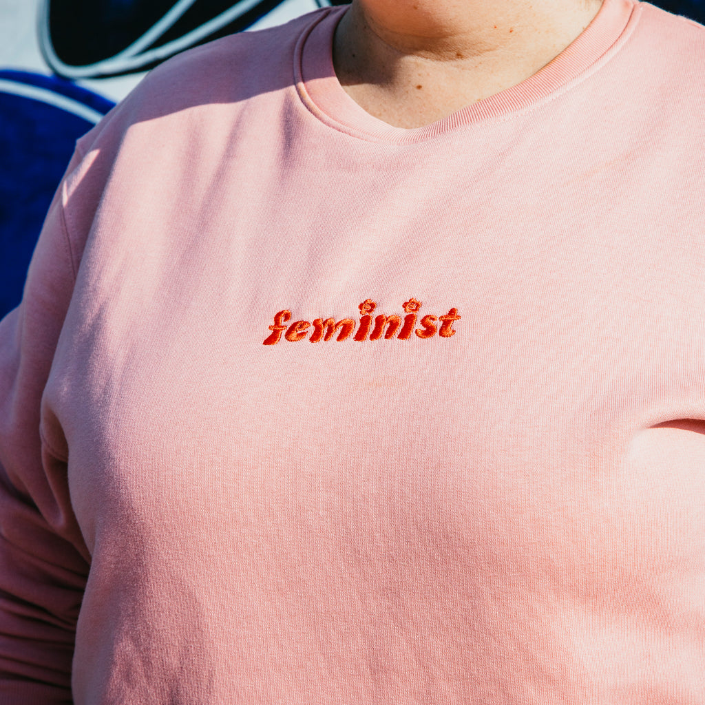 pink feminist organic cotton sweatshirt 