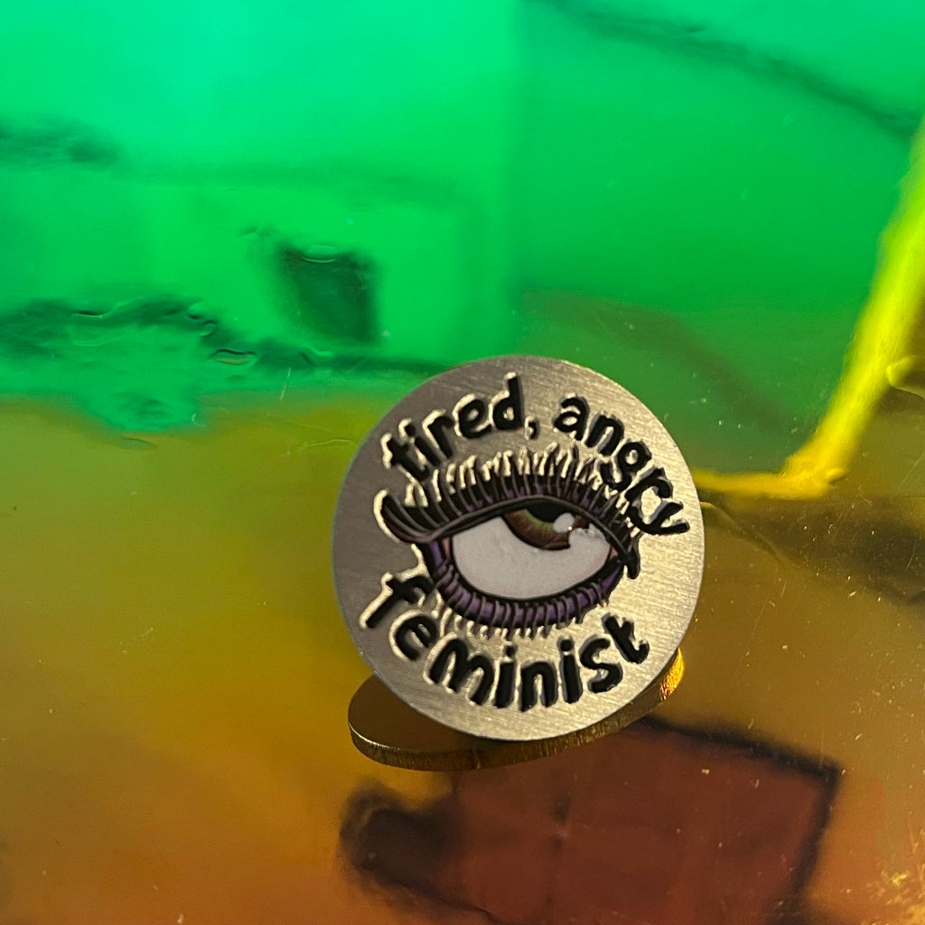 eye roll feminist pin badge 