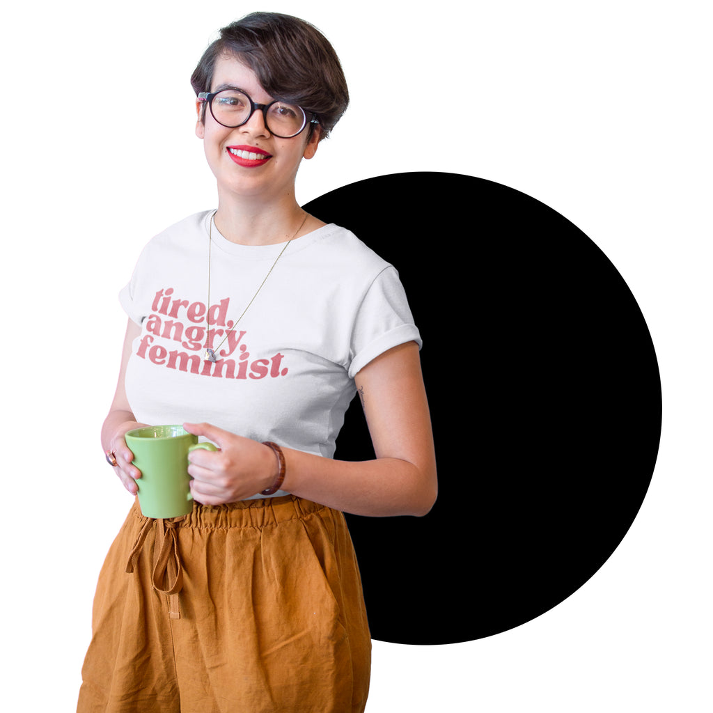 Tired, Angry, Feminist T shirt In White & Red -  Milk & Moon 